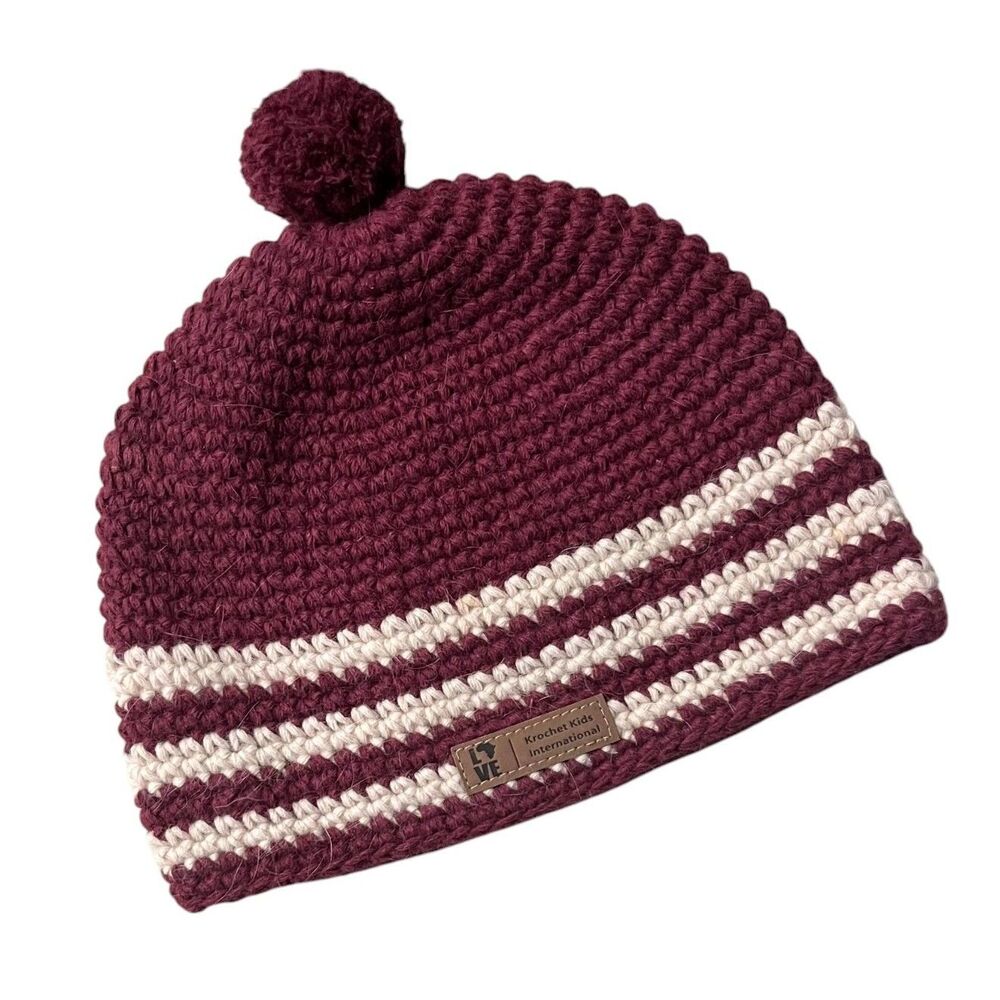 KROCHET KIDS INTL Handmade Wool Angora Beanie Hat Burgundy
